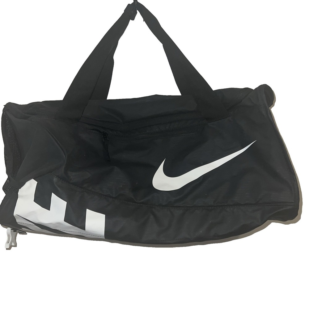 NIKE Training Duffel Bag Black Swoosh 21 x 12 x11 Mulitple Pockets Dual Handles